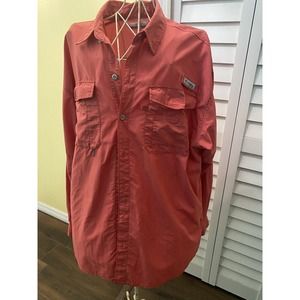 Columbia PFG Shirt Mens Large Red Omni Shade Vented Fishing Long Sleeve